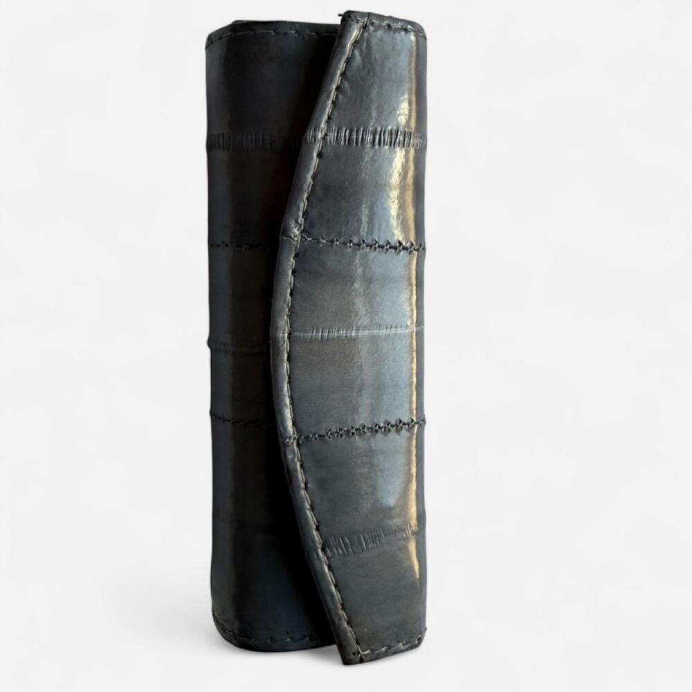 Vintage Genuine Eel Skin Leather Lipstick Holder Case with Mirror Black NWT